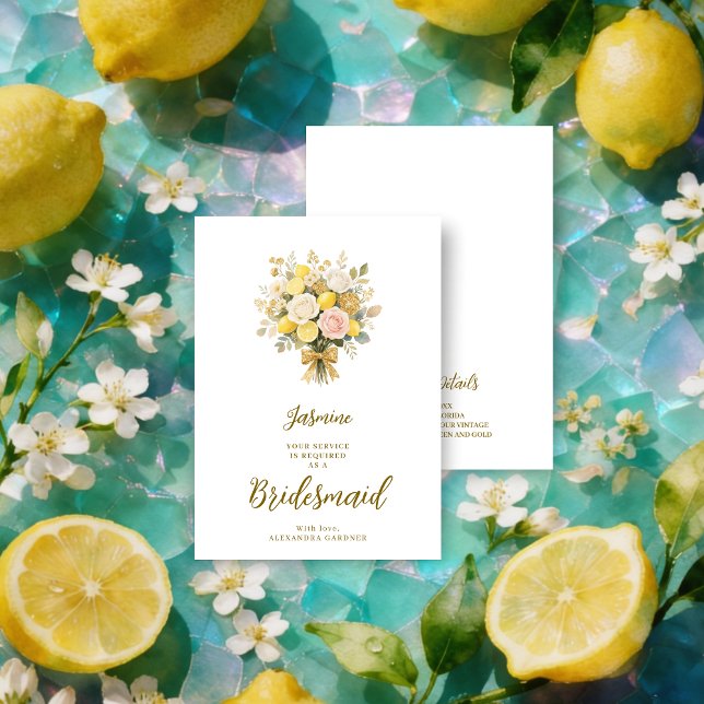 Romantic Mediterranean Glitter Bouquet Bridesmaid  (Romantic Mediterranean Glitter Bouquet Bridesmaid Wedding Proposal Cards with White Back.)