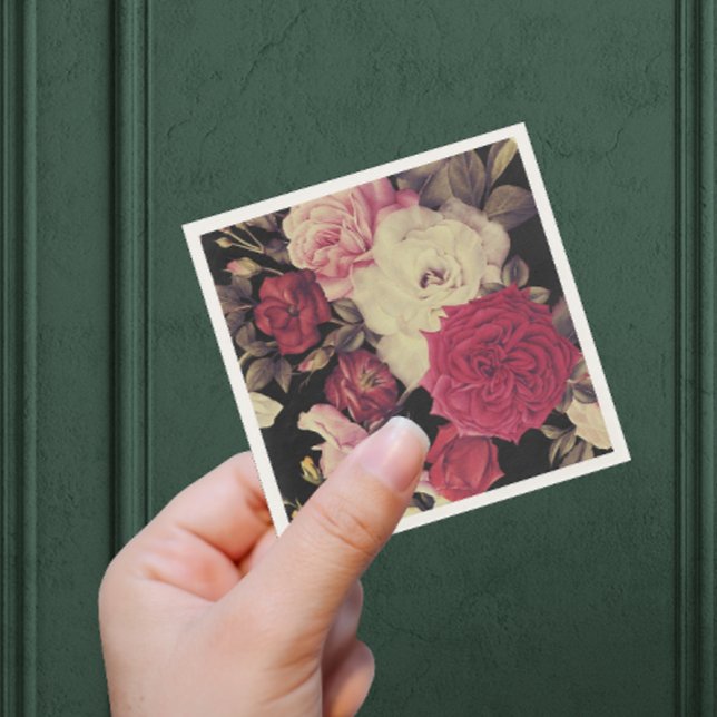 Romantic Moody Floral Wedding Black Serviette (This lovely wedding napkin features lush blooms on an elegant black background.)