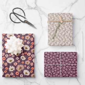 Romantic moody plum purple floral wedding shower geschenkpapier set