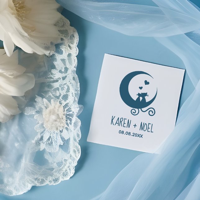 Romantic Moon Funny Kittens Couple Gummistempel (Romantic Moon Funny Kittens Couple Rubber Stamp.)