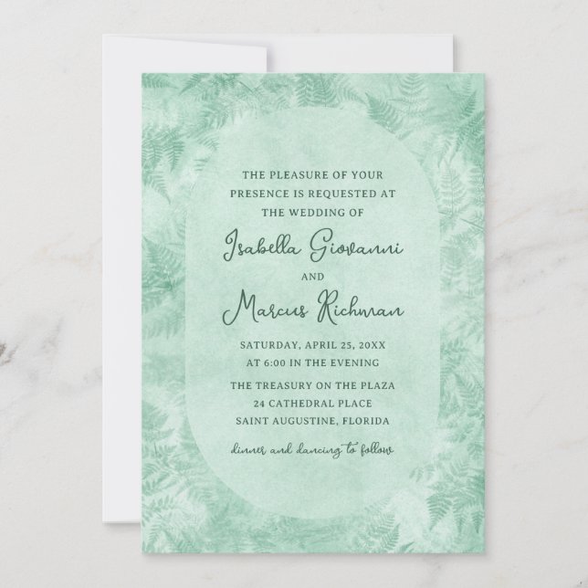 Romantic Mystical Green Fern Wedding Invitation Einladung (Vorderseite)