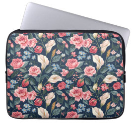 Romantic Navy Blue Floral Garden Pattern Laptopschutzhülle