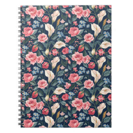 Romantic Navy Blue Floral Garden Pattern Notizblock