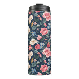 Romantic Navy Blue Floral Garden Pattern Thermosbecher