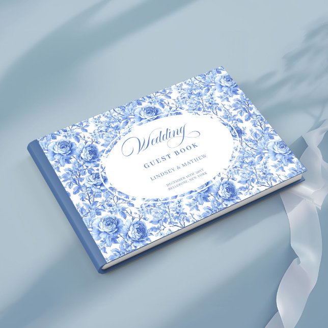 Romantic Navy Roses Floral Toile Guest Book Gästebuch (Romantic Navy Roses Floral Toile Guest Book)