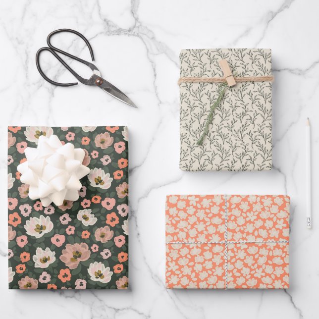 Romantic painted floral wedding and bridal shower geschenkpapier set (Vorderseite)