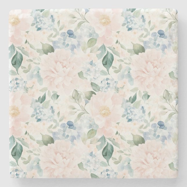 Romantic Pale Blue Blush Pink Flowers Steinuntersetzer (Vorderseite)