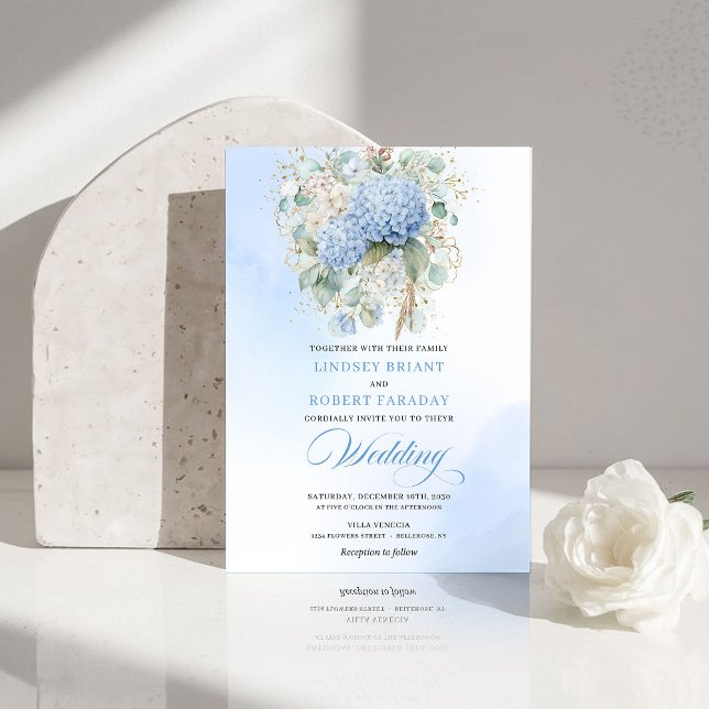 Romantic Pale Blue Hydrangea Floral Wedding Invite Einladung (Romantic Pale Blue Hydrangea Floral Wedding Invite)