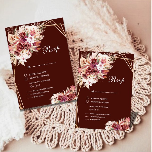 Romantic Pampas Wine Red Floral Wedding RSVP (Von Creator hochgeladen)