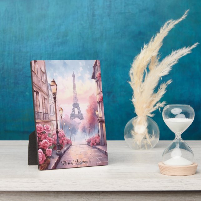 Romantic Paris France – Eiffel Tower Floral Fotoplatte (Seite)