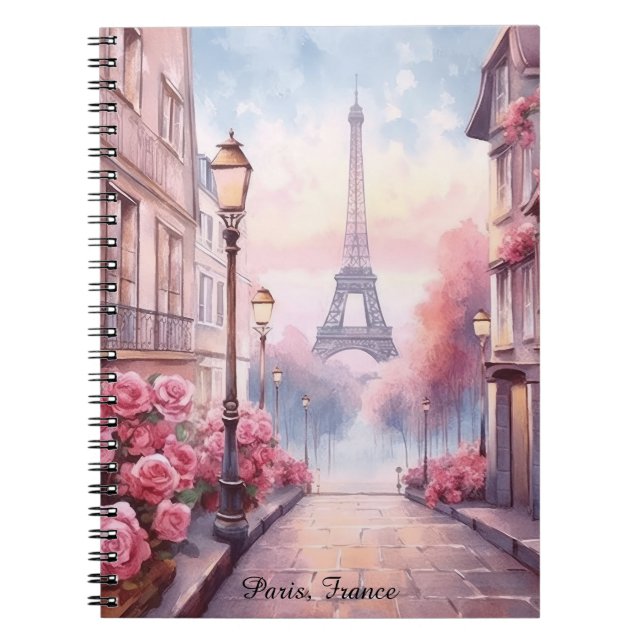 Romantic Paris France – Eiffel Tower Floral Notizblock (Vorderseite)