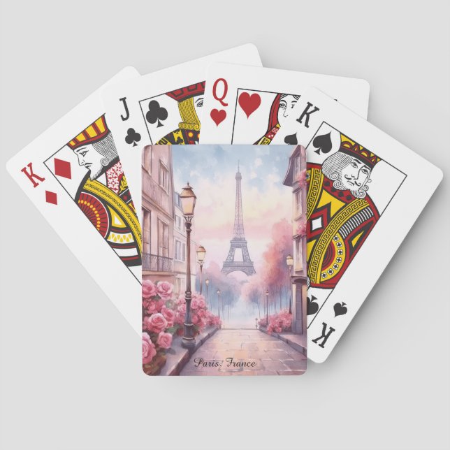 Romantic Paris France – Eiffel Tower Floral Spielkarten (Rückseite)