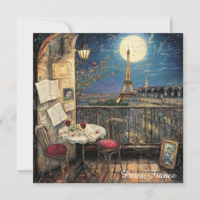 Romantic Paris France Eiffel Tower Illustration (Vorderseite)