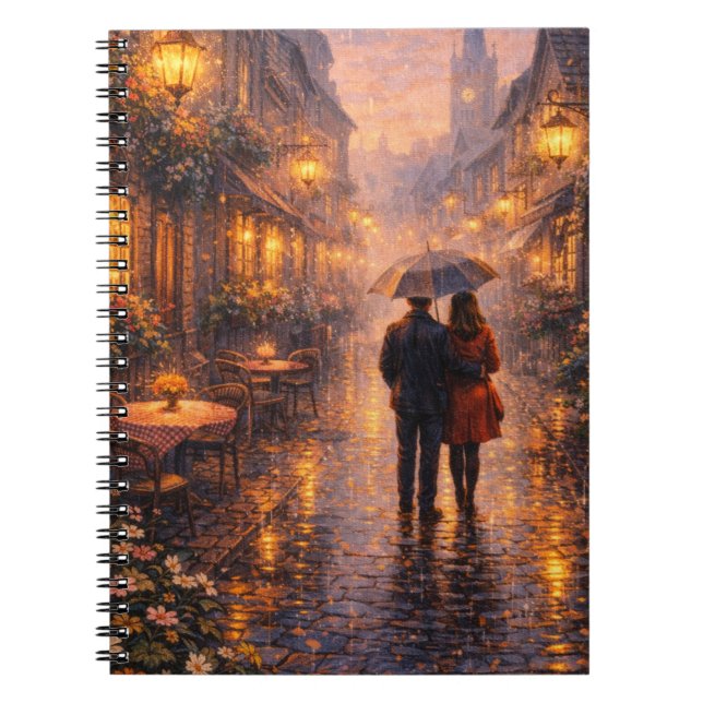 Romantic Paris Rain Spiral Notebook Notizblock (Vorderseite)