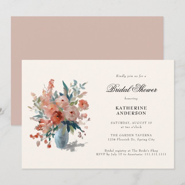Romantic Pastel Flower Bouquet Bridal Shower  Einladung (Vorne/Hinten)