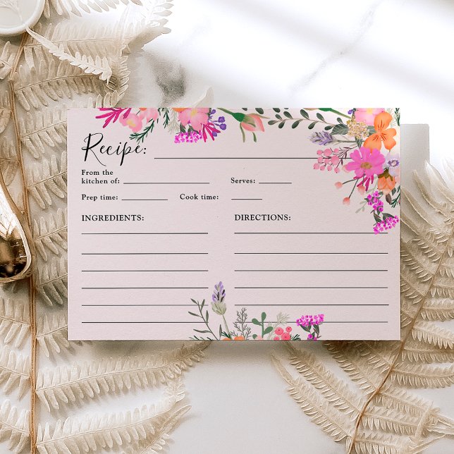 Romantic pastel wild flowers spring bridal recipe  begleitkarte (Romantic pastel wild flowers spring bridal recipe enclosure card)