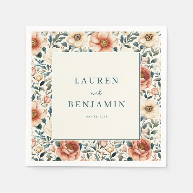Romantic Peach Floral Serviette (Vorderseite)