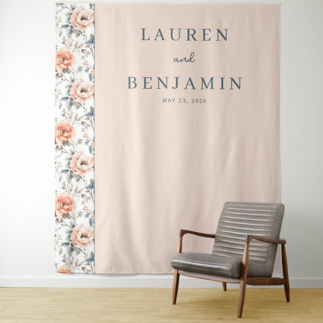 Romantic Peach Floral Wandteppich (Beispiel)