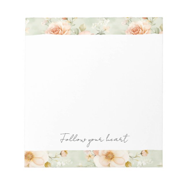 Romantic Peach Mint Pretty Roses Floral Notizblock (Vorderseite)