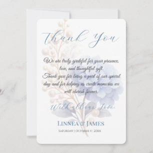 Romantic Pearl Hydrangea Blue Waterercolor Wedding Dankeskarte