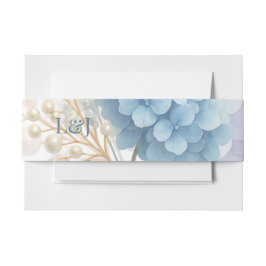 Romantic Pearl Hydrangea Blue Waterercolor Wedding Einladungsbanderole