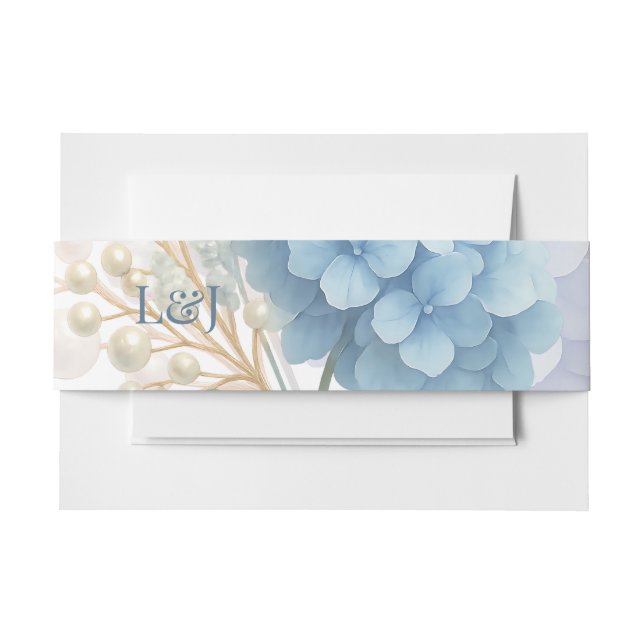 Romantic Pearl Hydrangea Blue Waterercolor Wedding Einladungsbanderole (Vorderseite Beispiel)