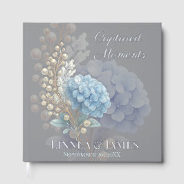 Romantic Pearl Hydrangea Blue Waterercolor Wedding Gästebuch