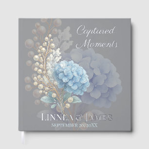 Romantic Pearl Hydrangea Blue Waterercolor Wedding Gästebuch