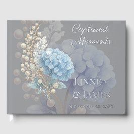 Romantic Pearl Hydrangea Blue Waterercolor Wedding Gästebuch