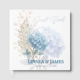 Romantic Pearl Hydrangea Blue Waterercolor Wedding Gästebuch