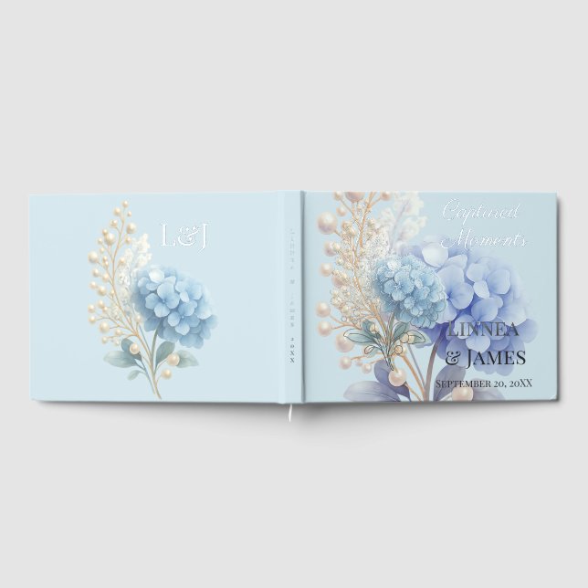 Romantic Pearl Hydrangea Blue Waterercolor Wedding Gästebuch (Voll)