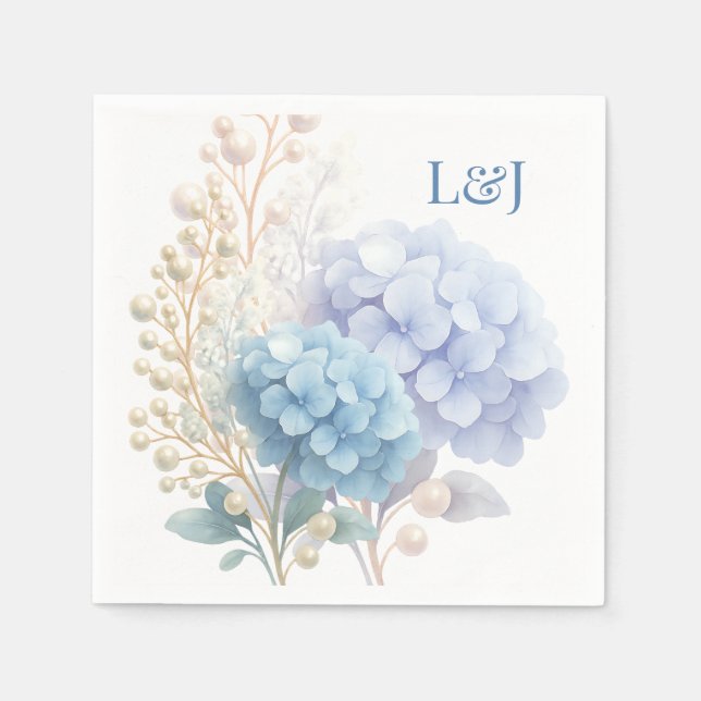 Romantic Pearl Hydrangea Blue Waterercolor Wedding Serviette (Vorderseite)