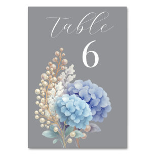 Romantic Pearl Hydrangea Blue Waterercolor Wedding Tischnummer