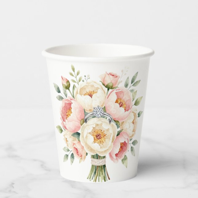 Romantic Peony Bouquet with Diamond Ring Pappbecher (Vorderseite)