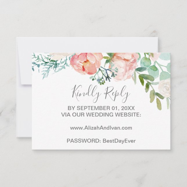 Romantic Peony Flowers Site Mariage Carte RSVP (Devant)