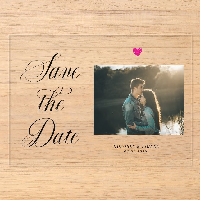 Romantic Photo Save the Date Acryleinladungen (Vorderseite)