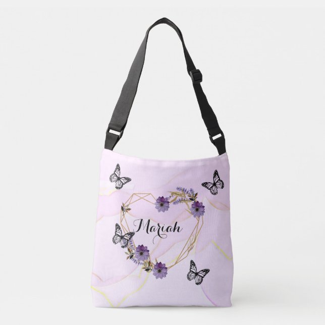 Romantic pink abstract garden and butterfly tragetaschen mit langen trägern (Vorderseite)