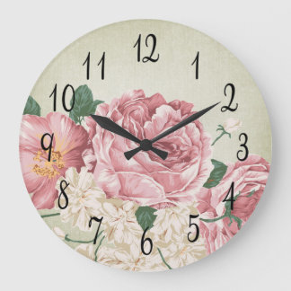 Romantic Pink and White Roses Große Wanduhr
