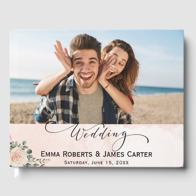 Romantic Pink Cream Floral Mariage Livre d'or (Recto)