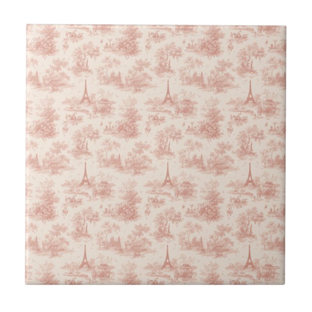 Romantic Pink French Toile Countryside Pattern (2) Fliese (Vorderseite)