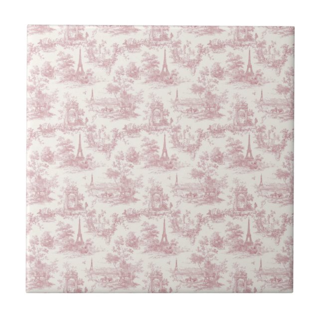 Romantic Pink French Toile Countryside Pattern (3) Fliese (Vorderseite)