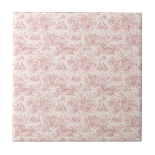 Romantic Pink French Toile Countryside Pattern (4) Fliese (Vorderseite)