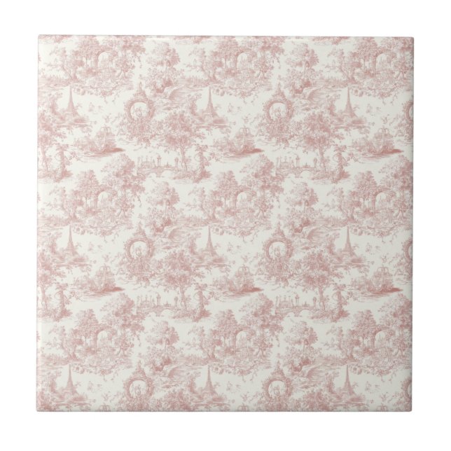 Romantic Pink French Toile Countryside Pattern (5) Fliese (Vorderseite)