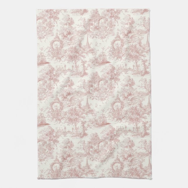 Romantic Pink French Toile Countryside Pattern (5) Geschirrtuch (Vertikal)
