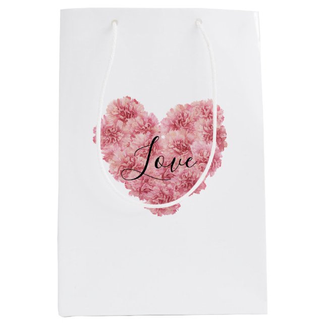 Romantic Pink Heart Flower Valentine's Day Mittlere Geschenktüte (Vorderseite)