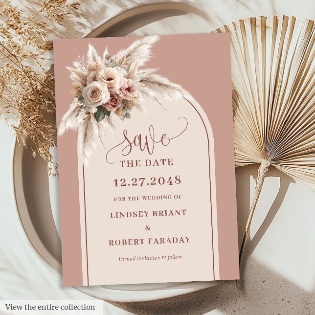 Romantic Pink Pampas Grass Arch Save the Date Card Einladung (Romantic Pink Pampas Grass Arch Save the Date Card)