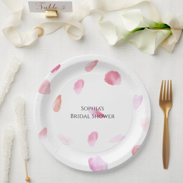 Romantic Pink Peach Rose Petals Bridal Shower Pappteller (Hochzeit)