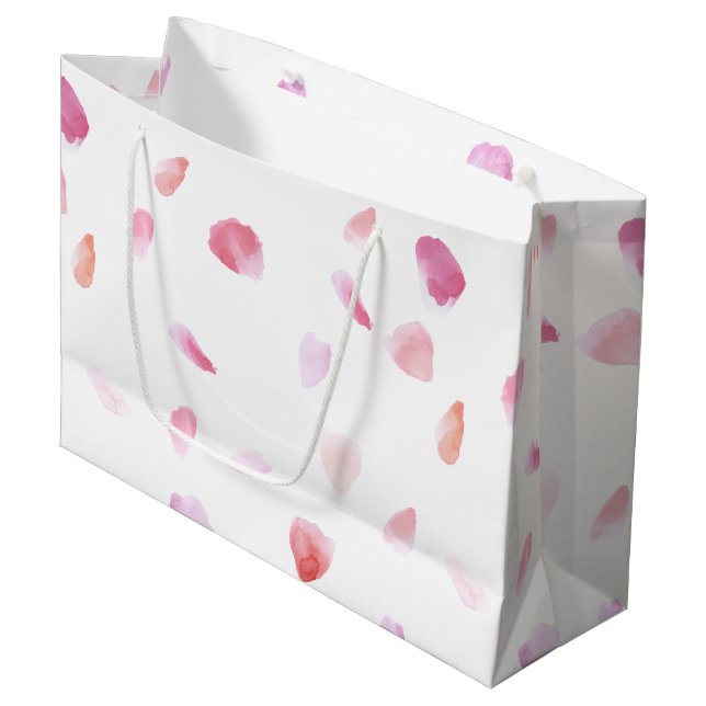 Romantic Pink Peach Rose Petals Floral Große Geschenktüte (Vorderseite Schrägansicht)