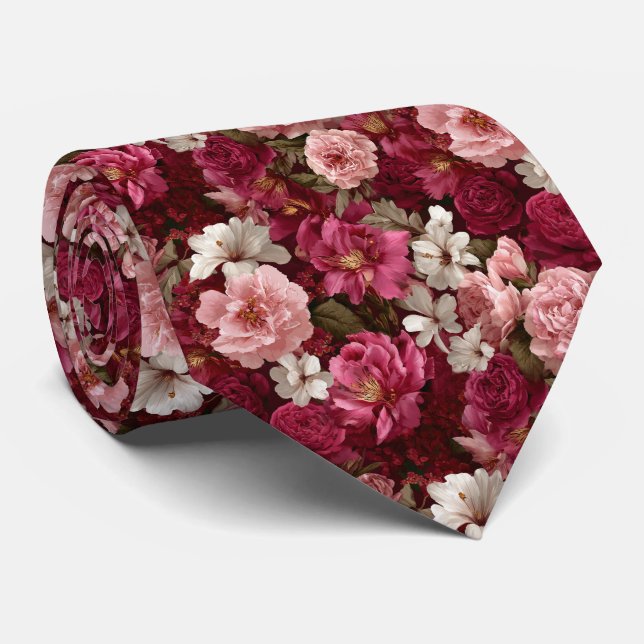 Romantic Pink Peonies and Roses Floral Wedding Krawatte (Gerollt)