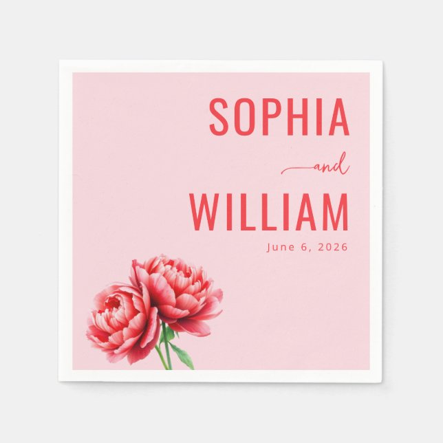 Romantic Pink Peony Floral Serviette (Vorderseite)